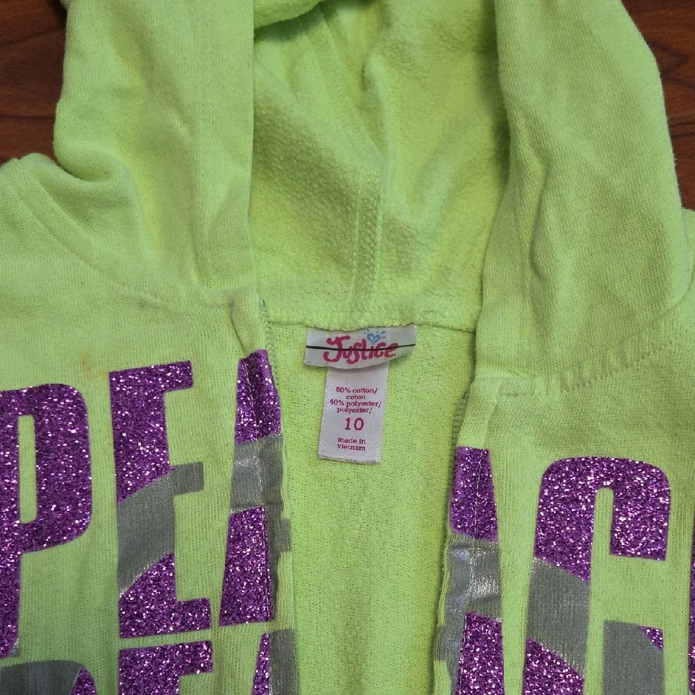 Justice Lime Hoodie with Purple Peace Print